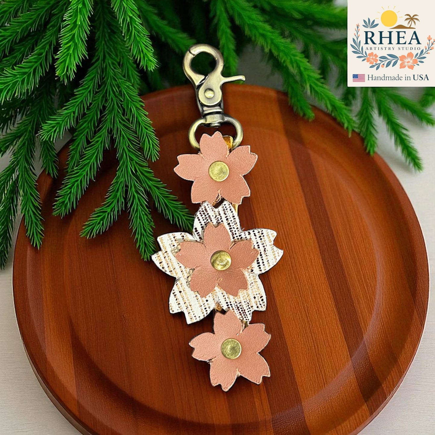 Sakura Flower | Handmade layered leather bag Charm