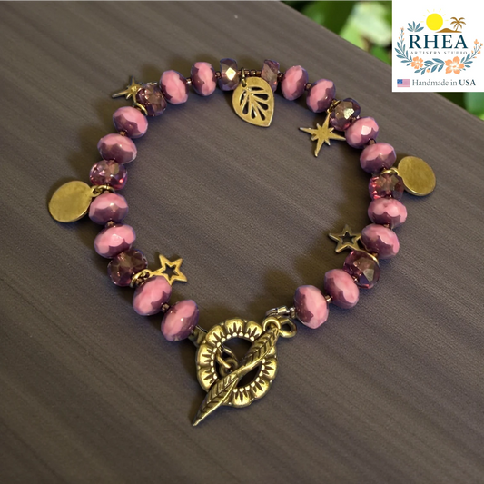 Handmade Czech Glass Celestial Bracelets with Brass Toggle Clasp