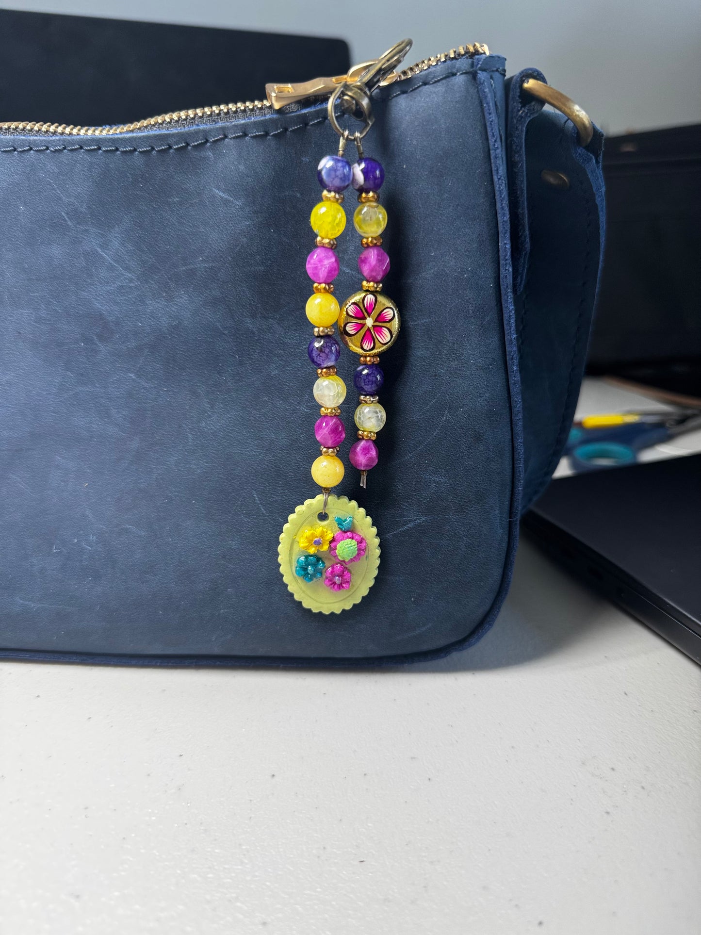 Gemstone Beaded Necklace | Bronze & Glass Daisy Pendant Jewelry