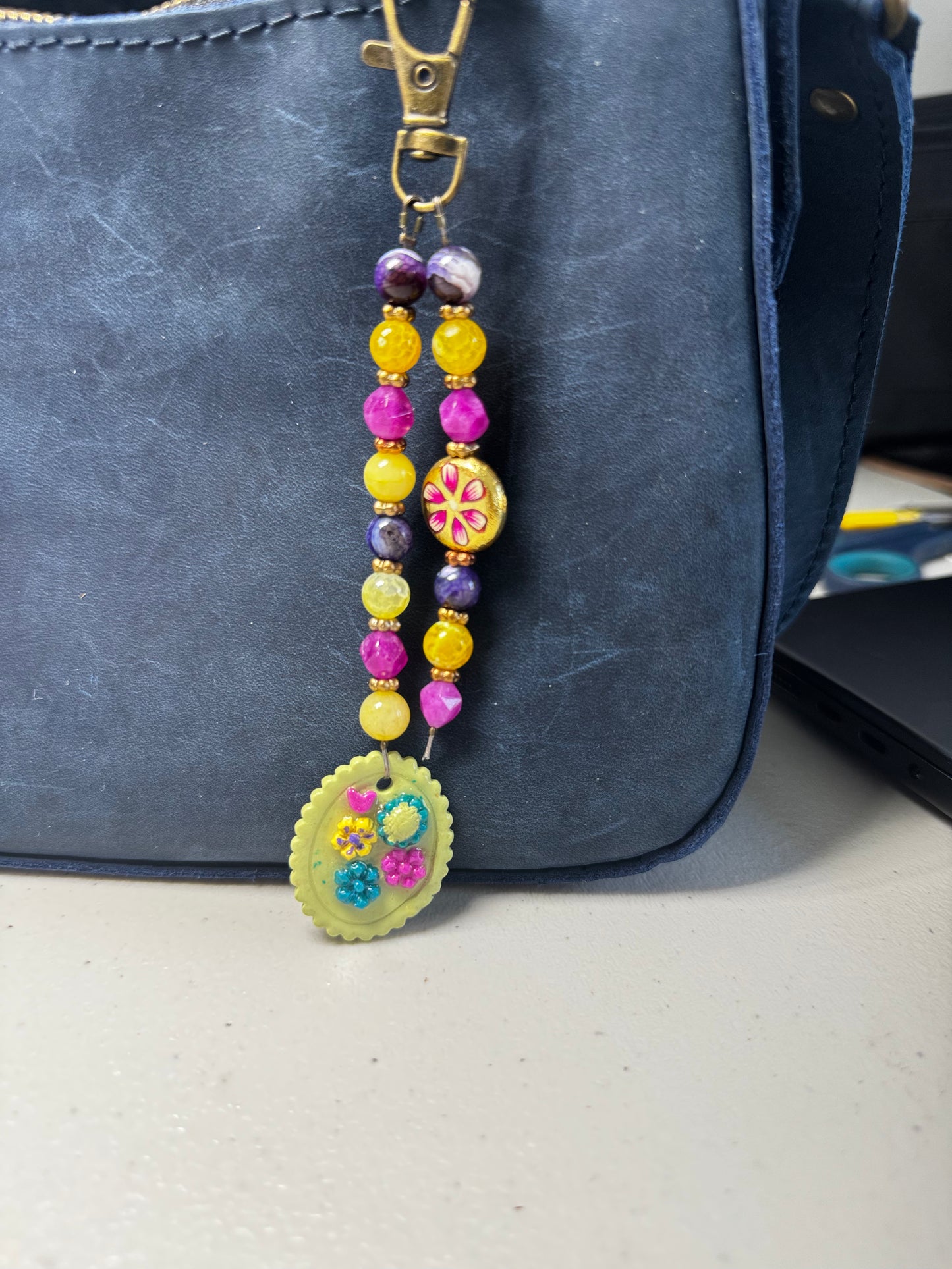 Gemstone Beaded Necklace | Bronze & Glass Daisy Pendant Jewelry