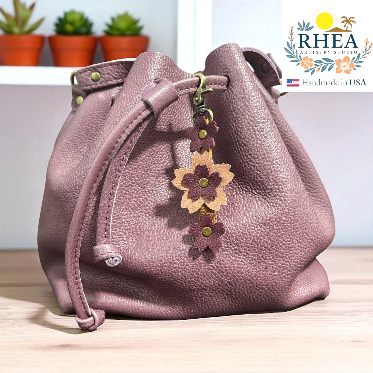 Sakura Flower | Handmade layered leather bag Charm