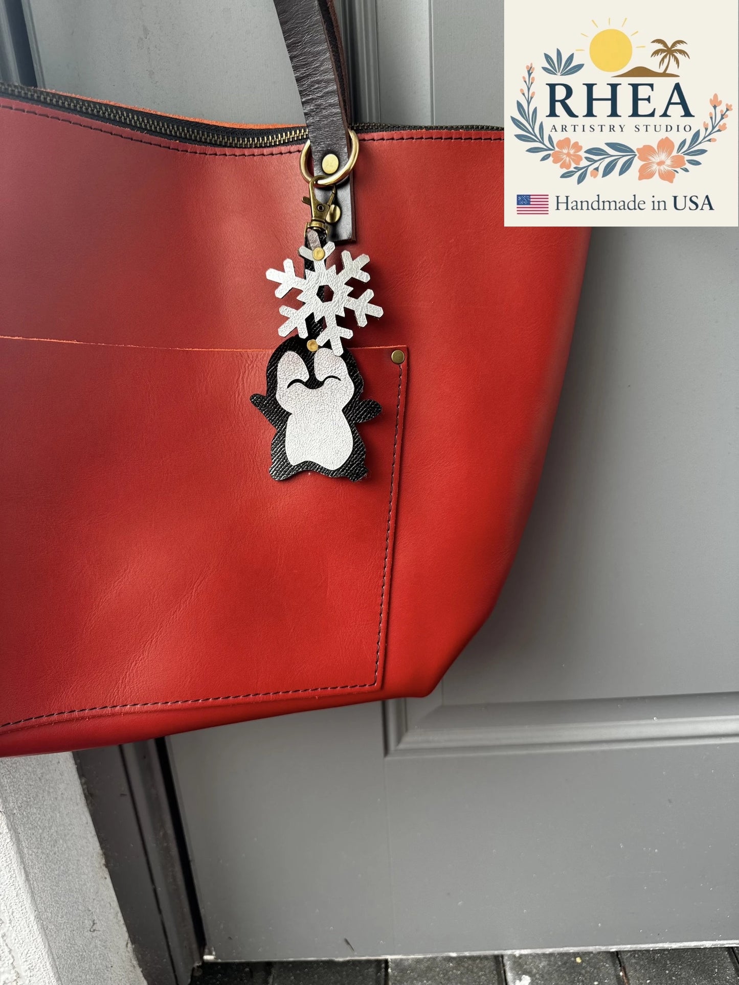 Leather Penguin & Snowflake Charm