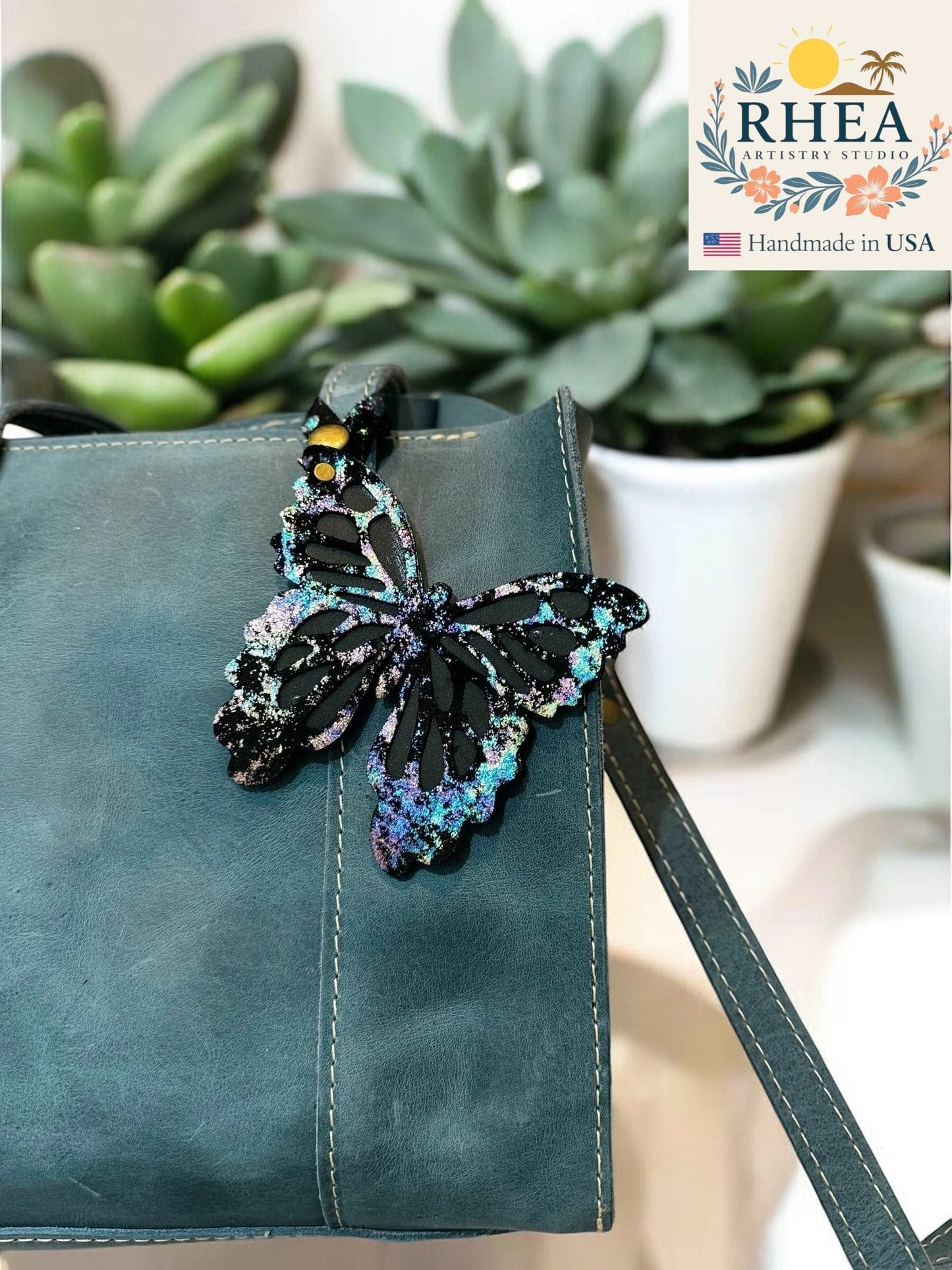 Colorful Butterfly Leather Charm with Metallic & Iridescent Finish