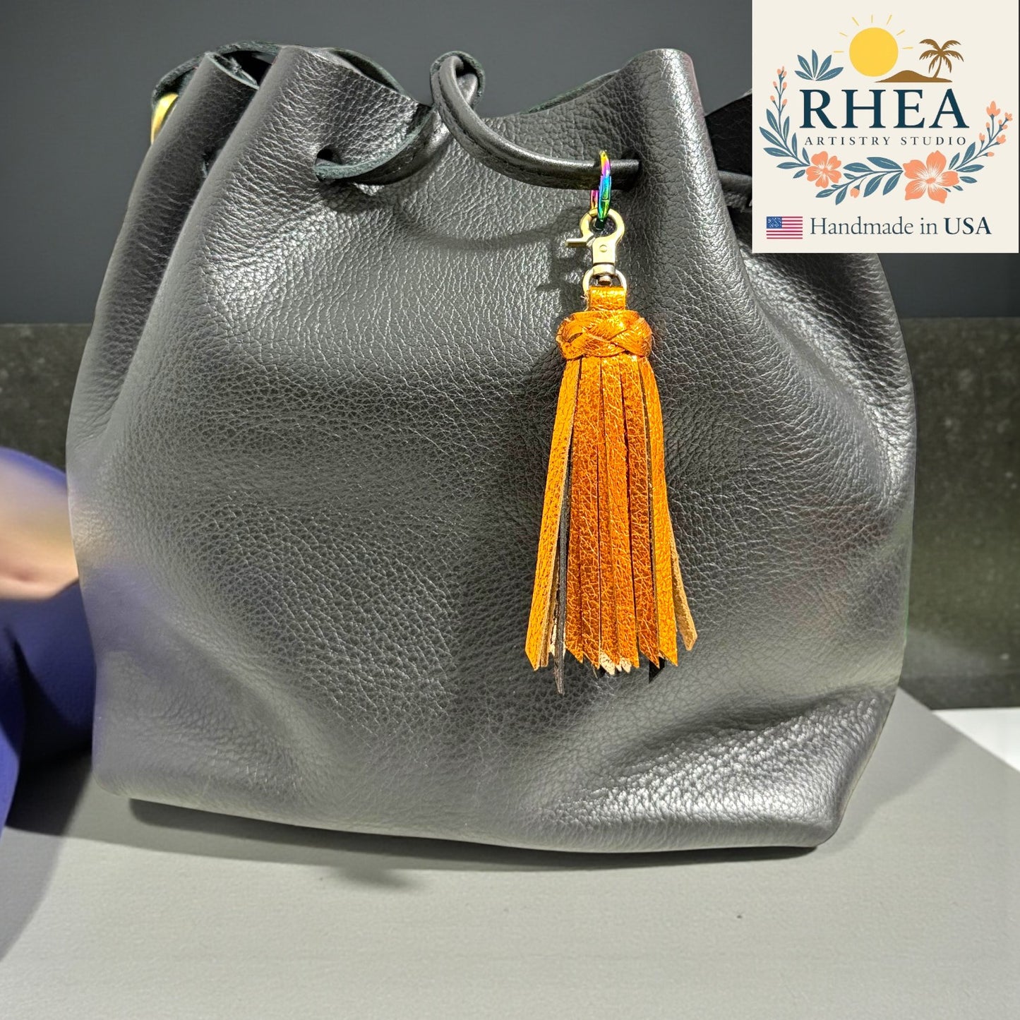 leather tassel bag charm