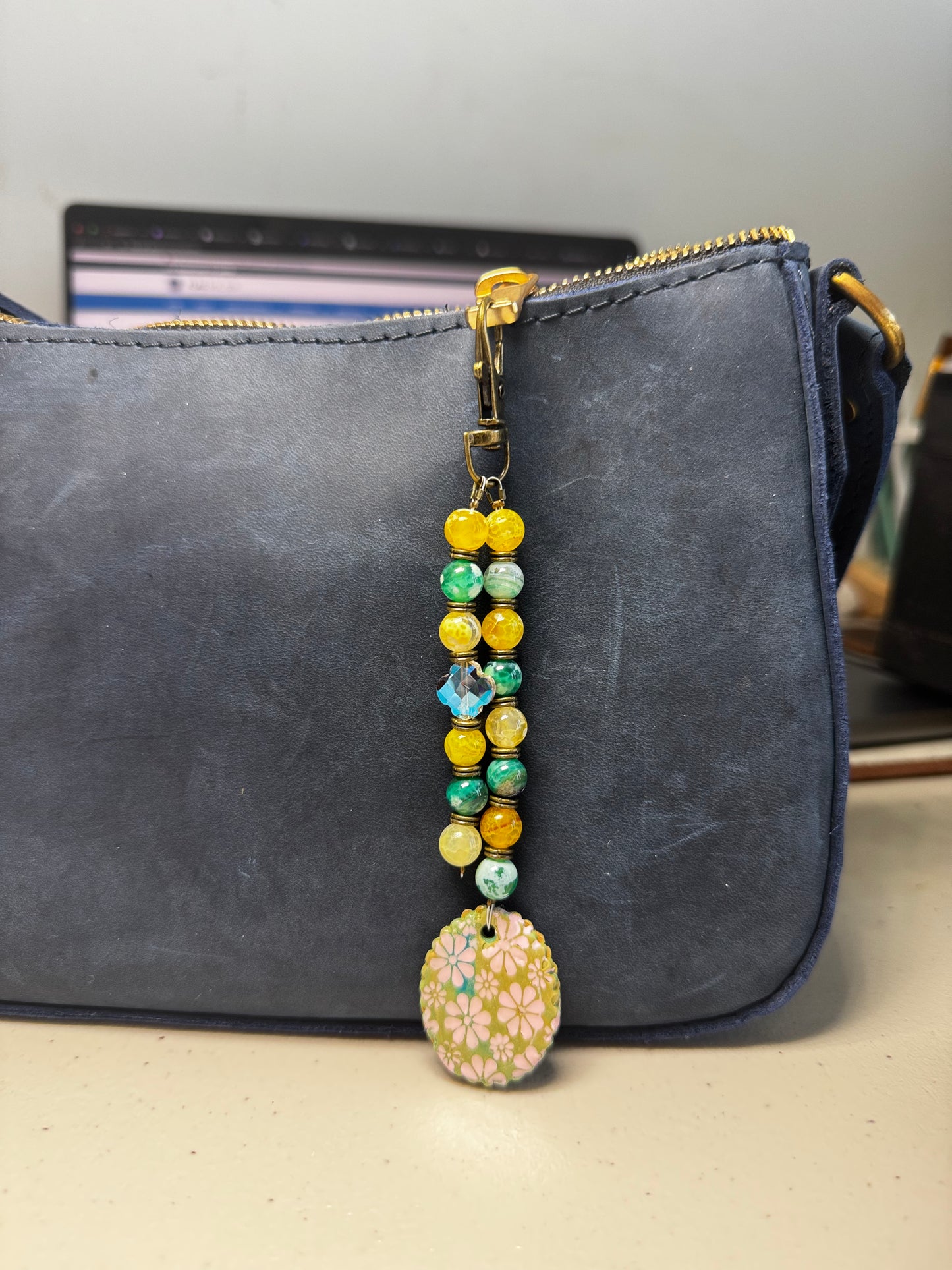 Gemstone Beaded Necklace | Bronze & Glass Daisy Pendant Jewelry