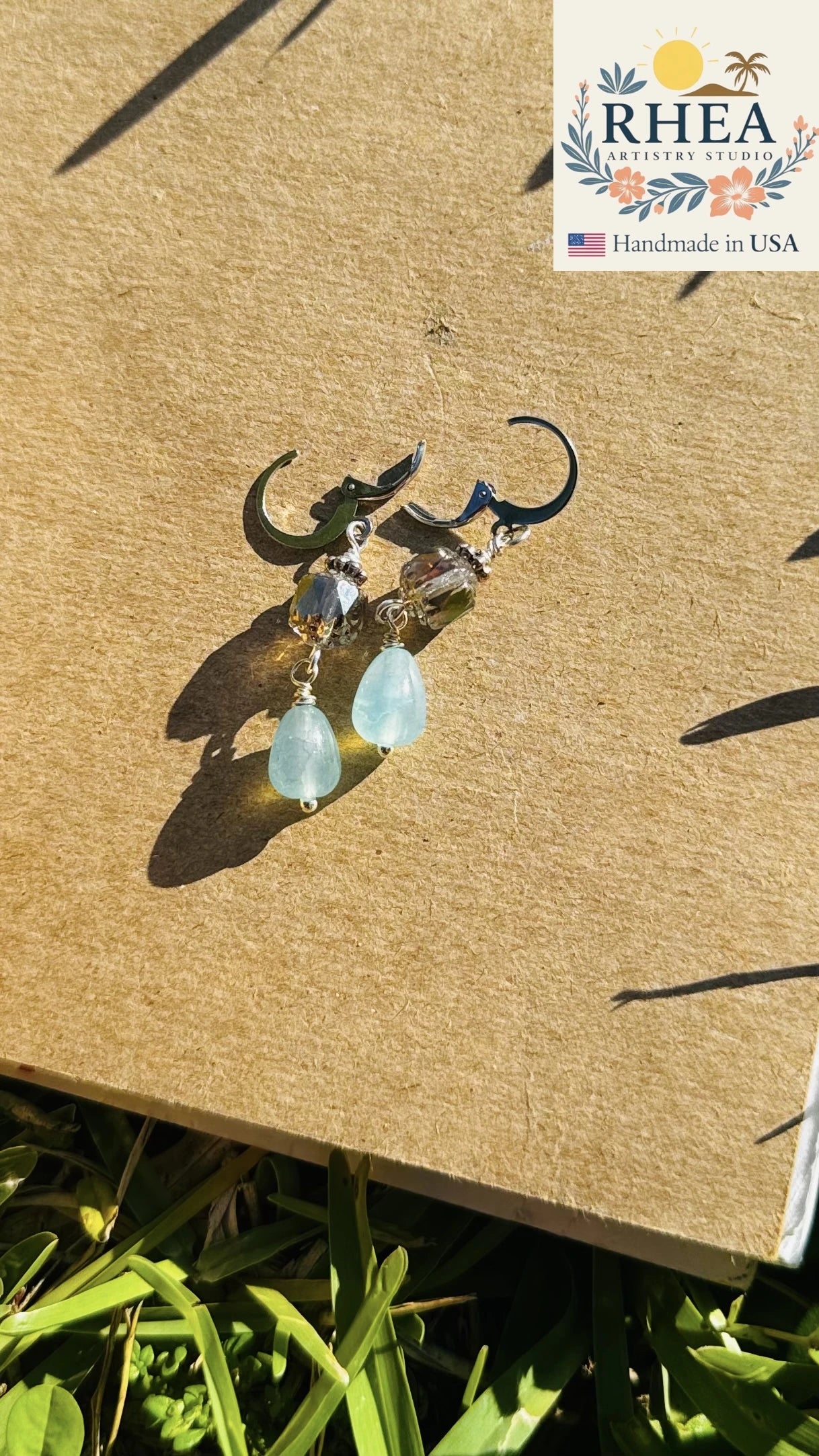 Stylish Cathedral Light Blue Silver Drop earrings, handmade with Czech beads for a refined artisan accessory.