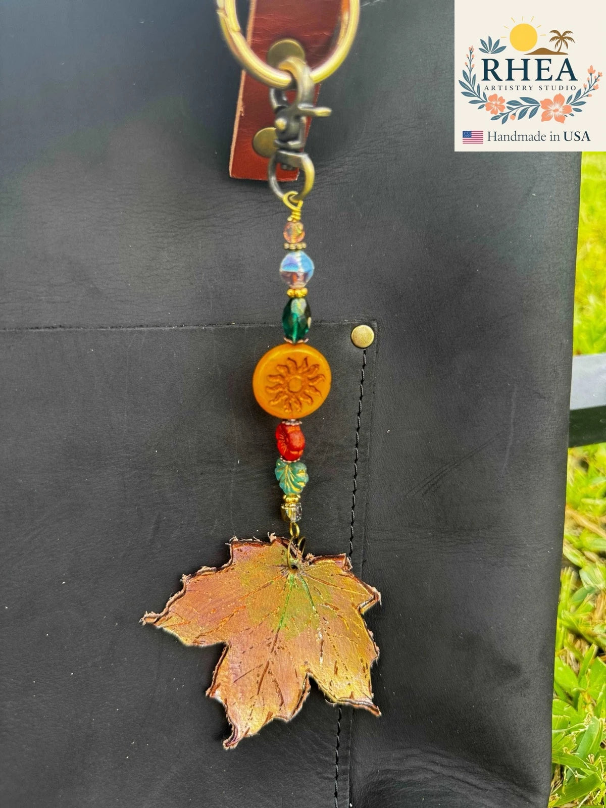 Handcrafted Fairy Forest Charm – Radiant Sun featuring warm golden floral details, artisan-made bag charm, purse accessory, and keychain.