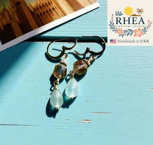 Elegant handmade Cathedral Light Blue Silver Drop earrings with Czech beads, designed as unique artisan jewelry.