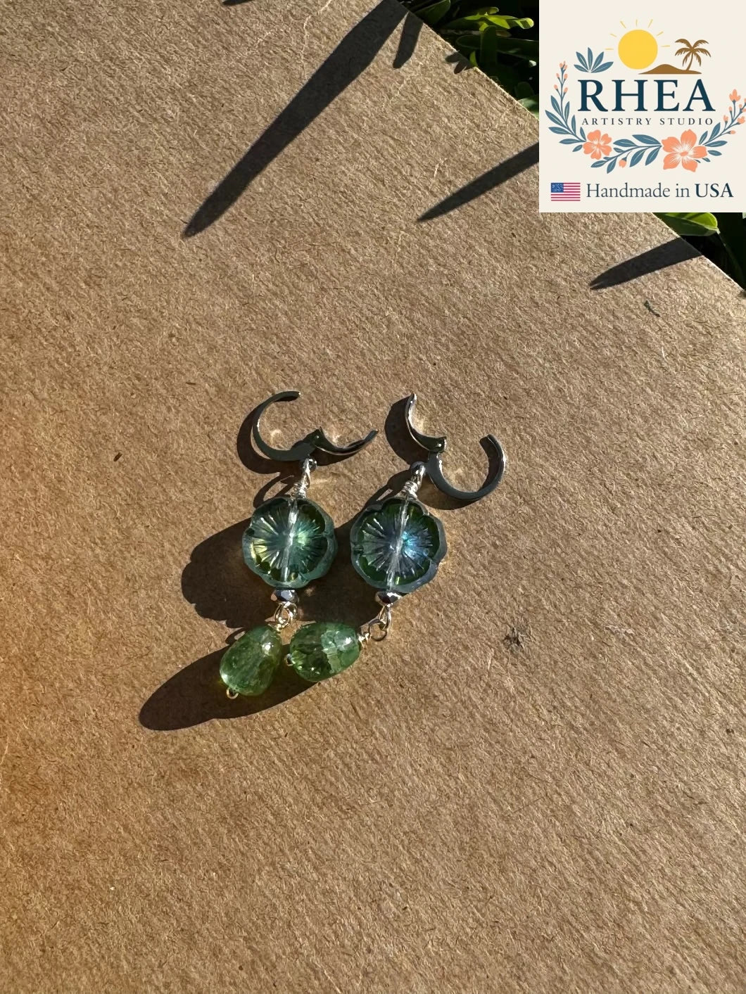 Stylish Hibiscus Gemstone Drop Silver earrings, handmade with Czech beads for a refined artisan accessory.