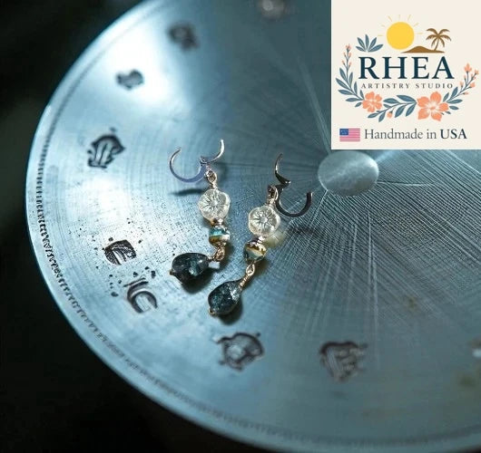 Elegant handmade Hibiscus Cathedral Silver Drop earrings with Czech beads, designed as unique artisan jewelry.