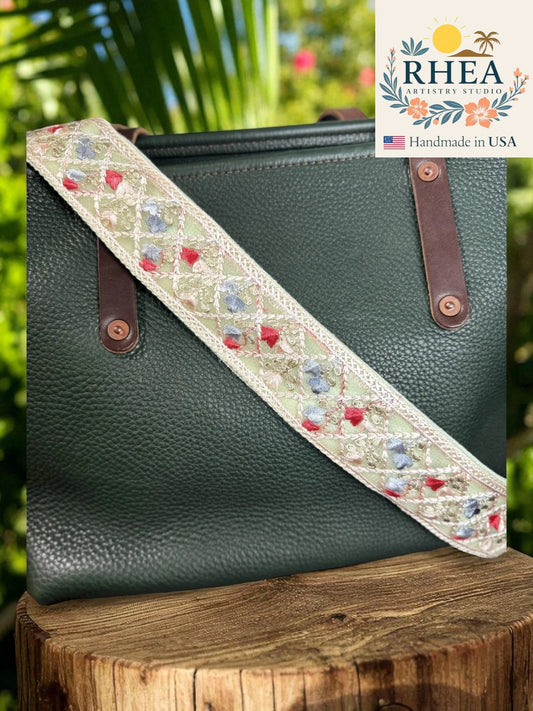 mint green petal stitch adjustable Handmade bag Straps