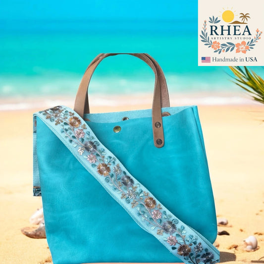 Softwave Circuit Strap featuring bold floral embroidery in multicolor threads, handcrafted crossbody and shoulder bag strap with artisan finish.