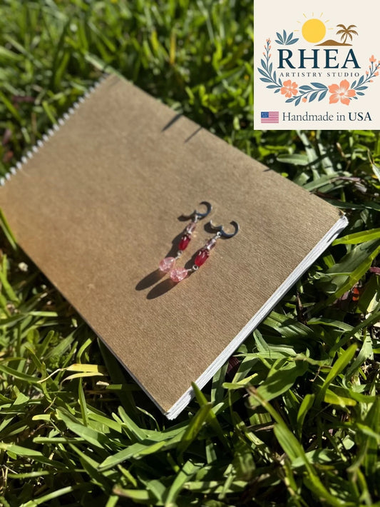 Elegant handmade Pink Tulip Silver earrings with Czech beads, designed as unique artisan jewelry.