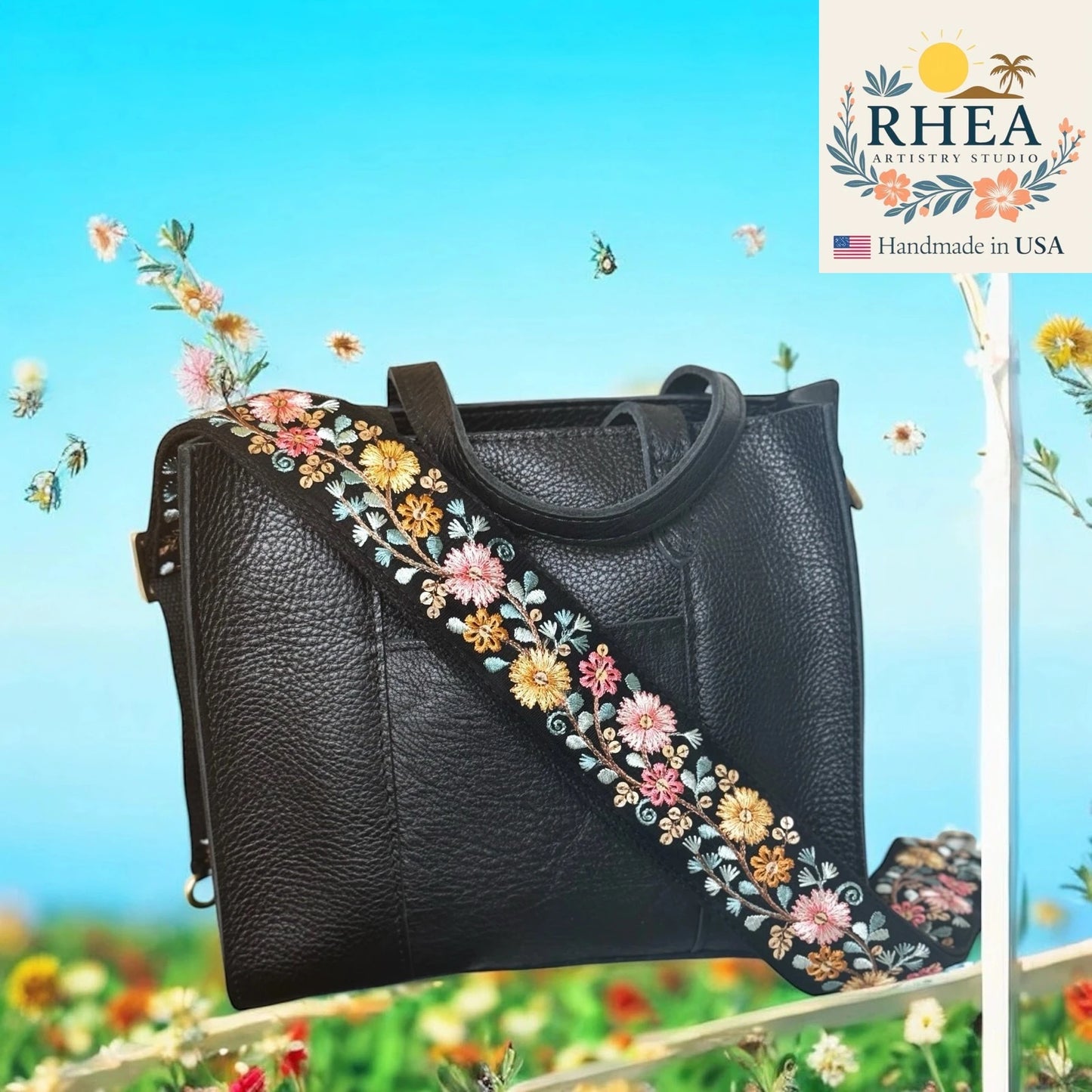 Softwave Circuit Multicolor Embroidered Strap featuring vibrant floral motifs, handmade crossbody bag accessory celebrating color and craftsmanship.