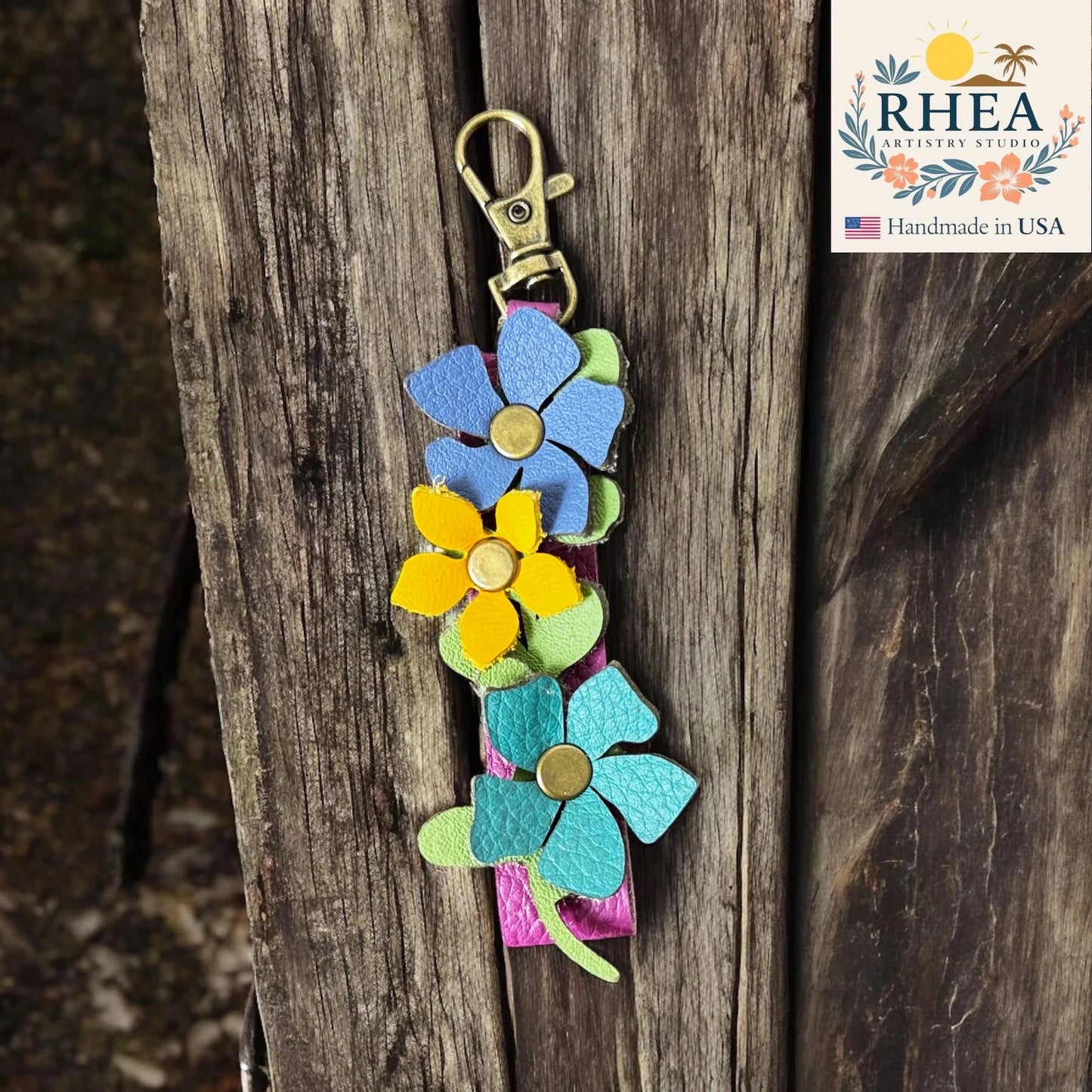Tropical Bloom Vine Charm – Mixed Flowers Leather Key Accessory