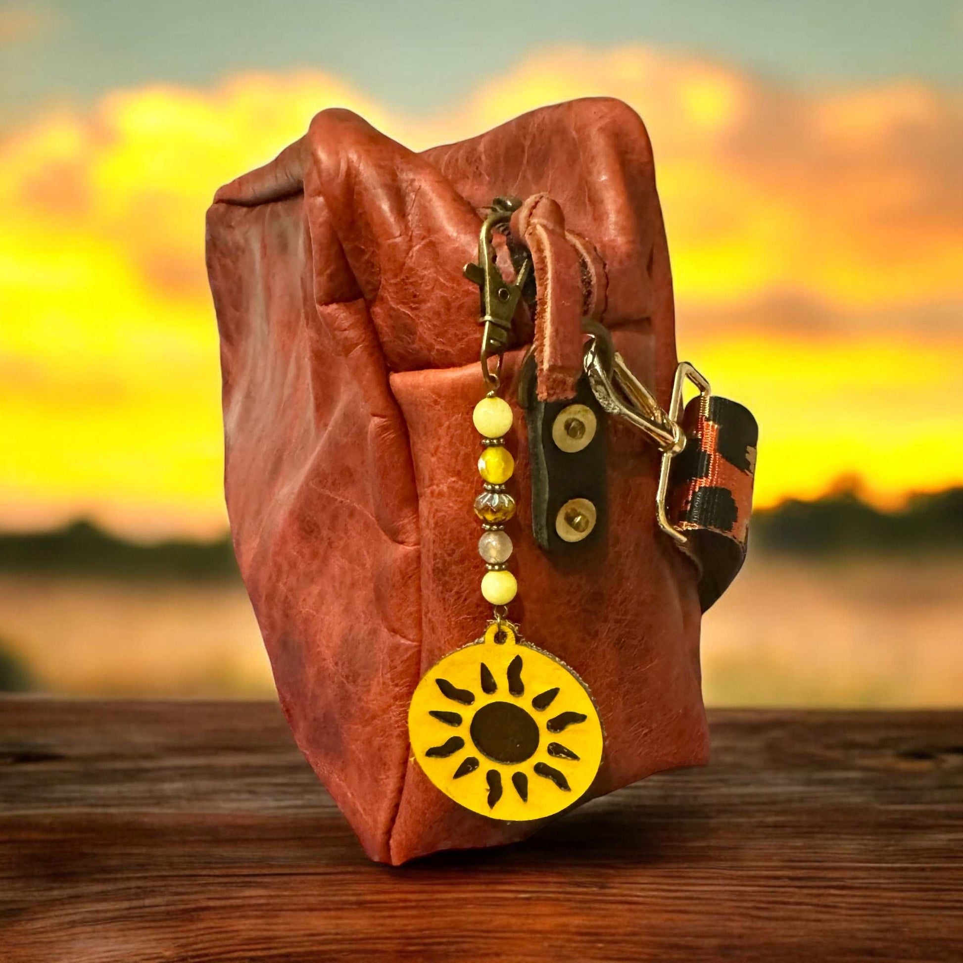 Handcrafted Sun Charm with Yellow Gemstone Beads & Copper Contrast | Versatile Keychain & Accessory