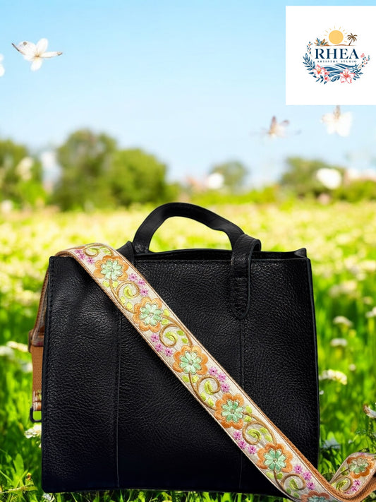 Eight Petal Bloom Purse Strap – 1.5-Inch Embroidered & Adjustable