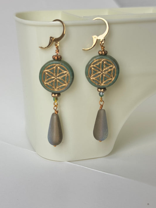 Green Coin of Life Drops earrings