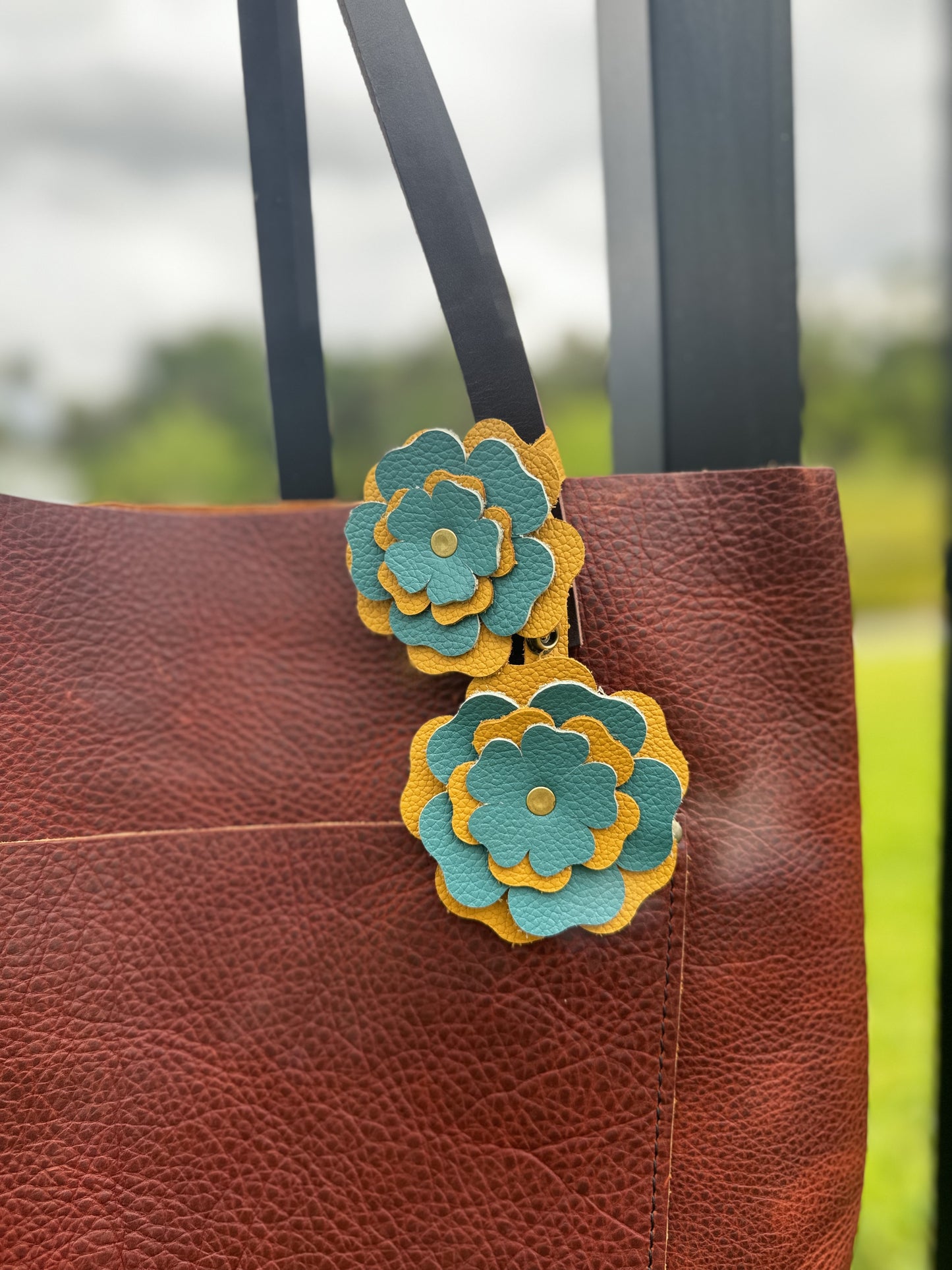 Everbloom Leather Flower Double - Yellow and Turquoise