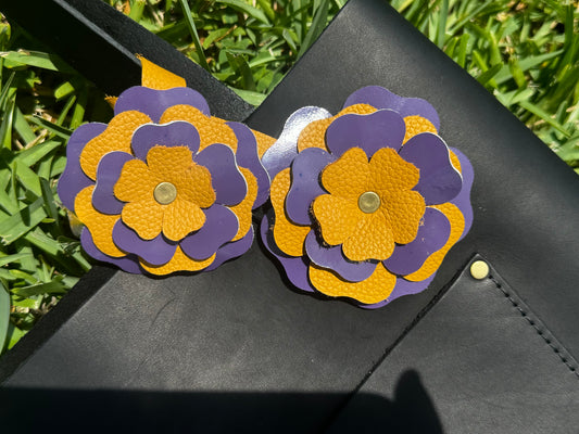 Everbloom Leather Flower Double - Eggplant and Yellow