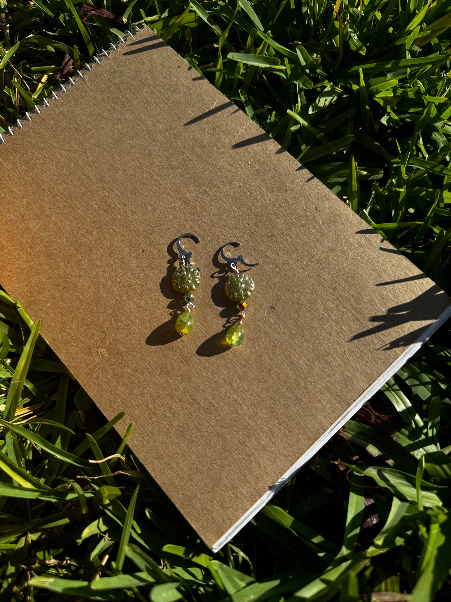 Avocado Green Dahlia Silver Earrings