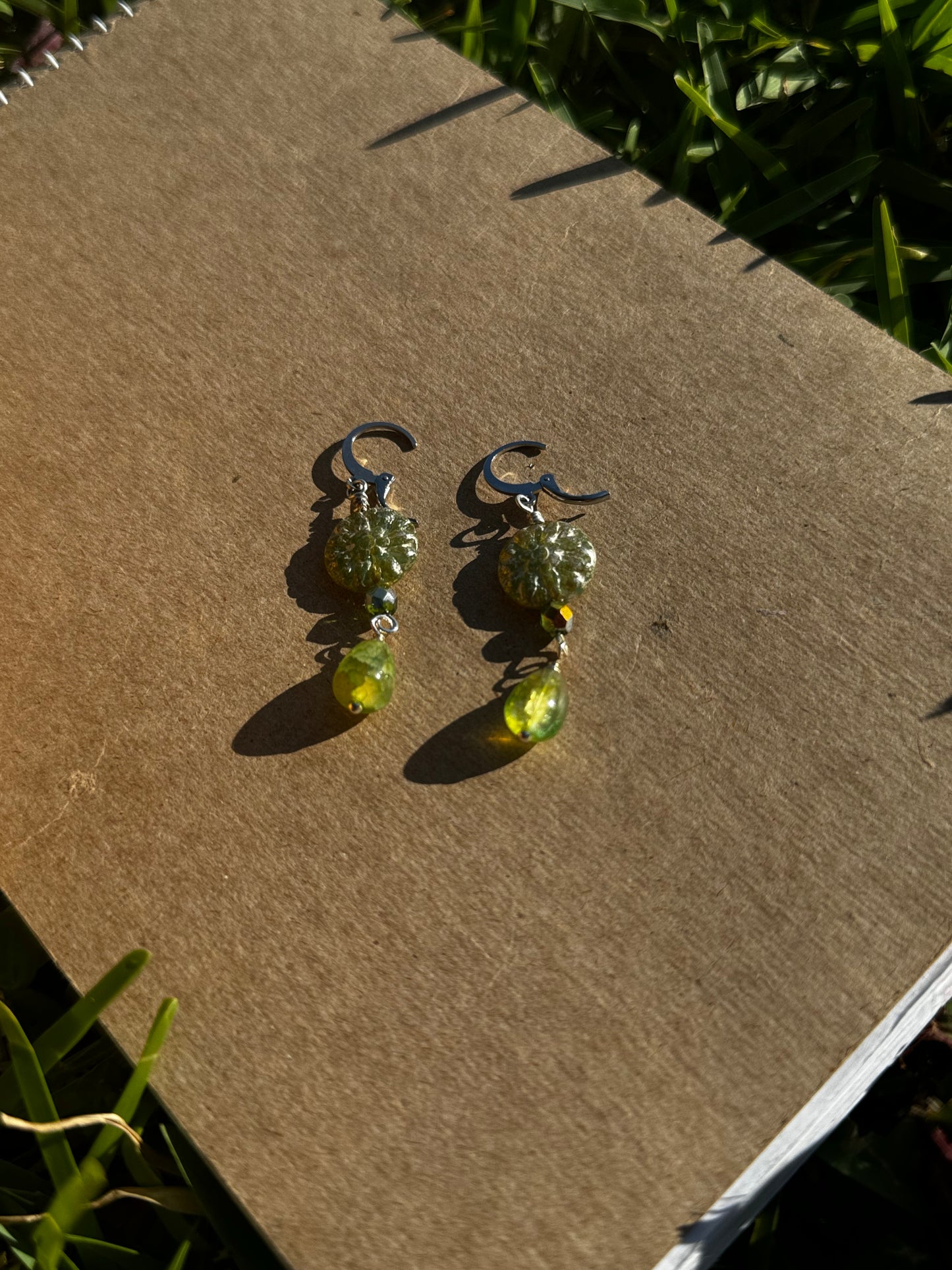 Avocado Green Dahlia Silver Earrings