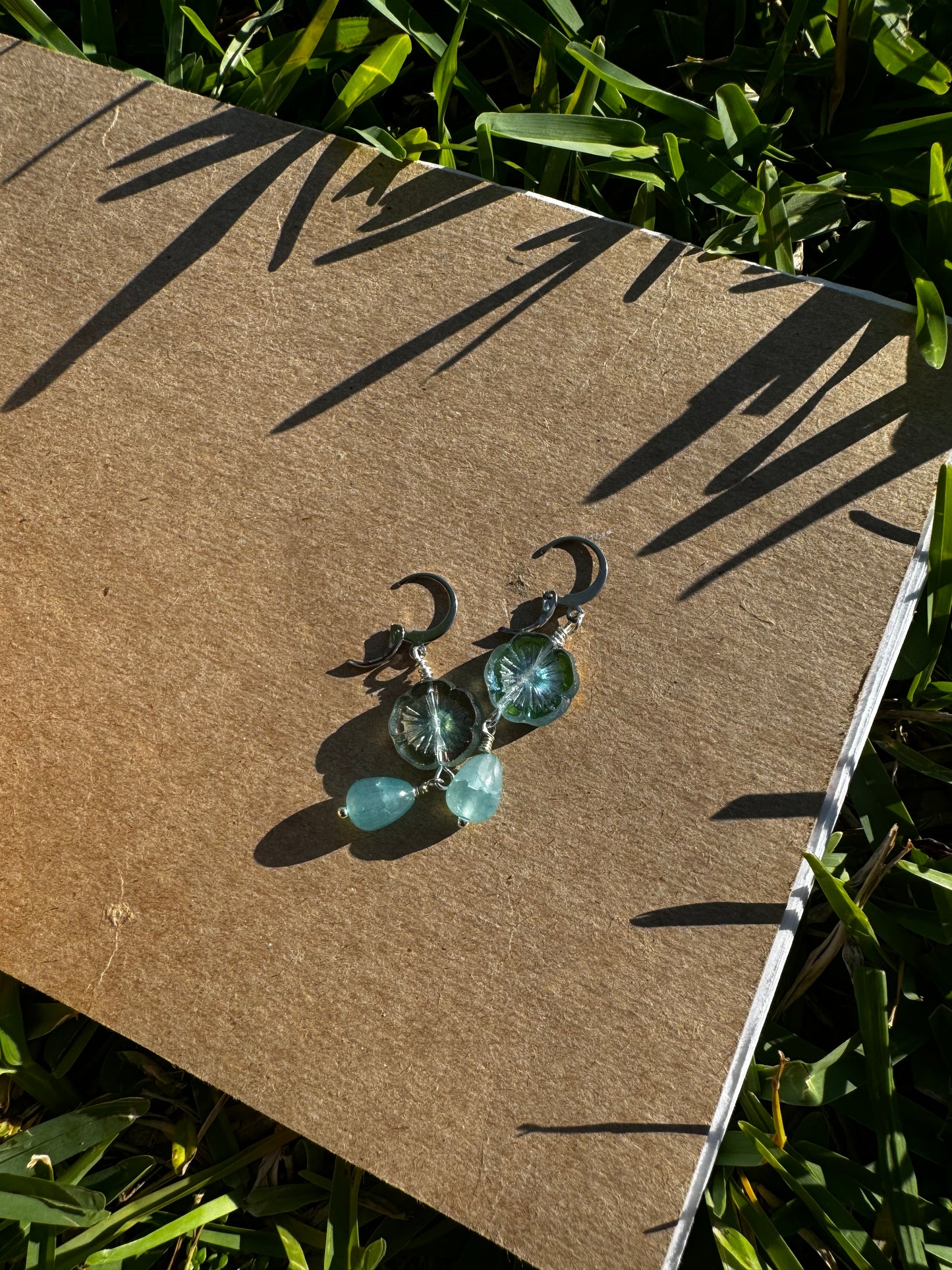 Hibiscus Light Blue  Silver Drop Earrings