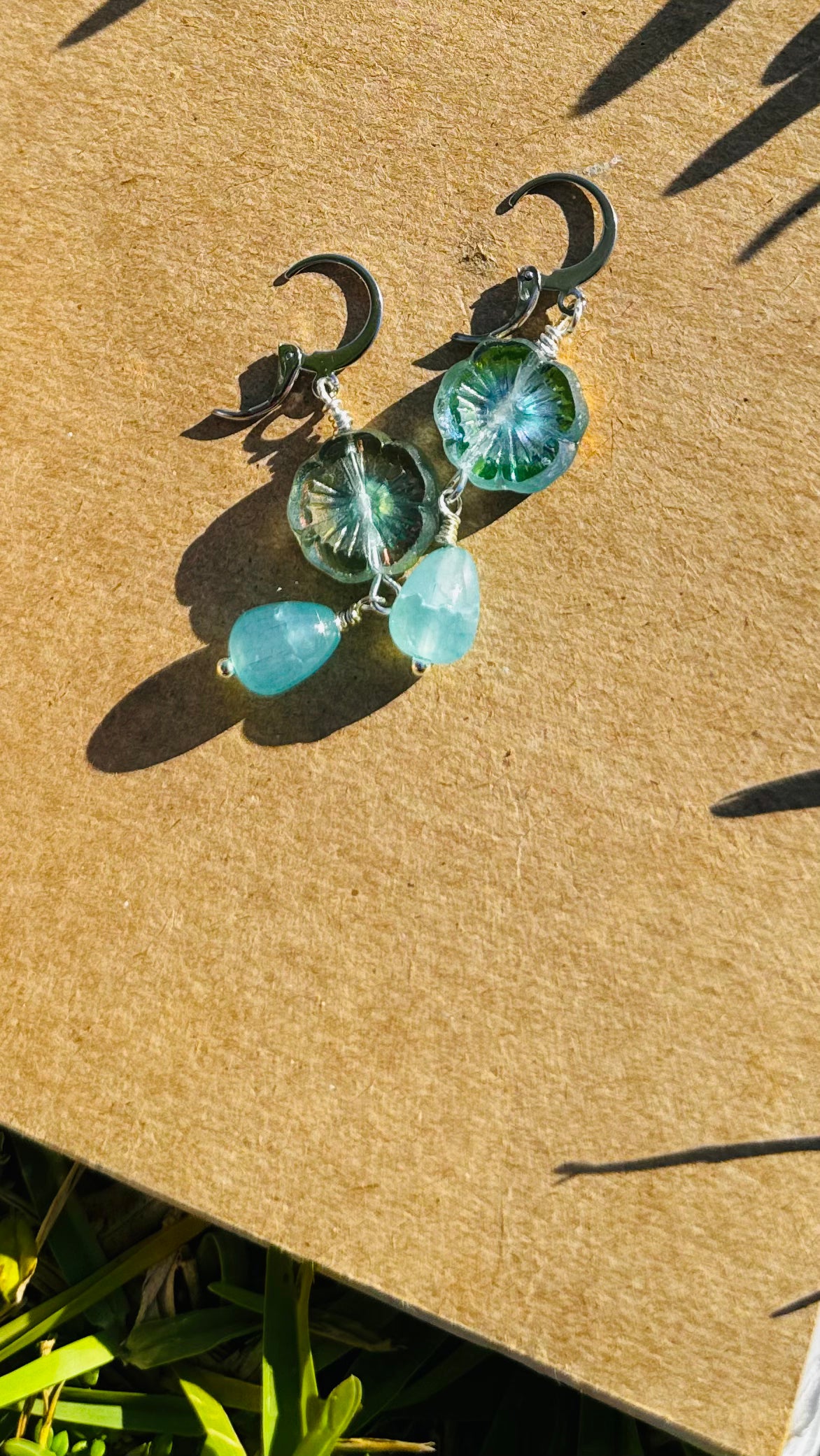 Hibiscus Light Blue  Silver Drop Earrings