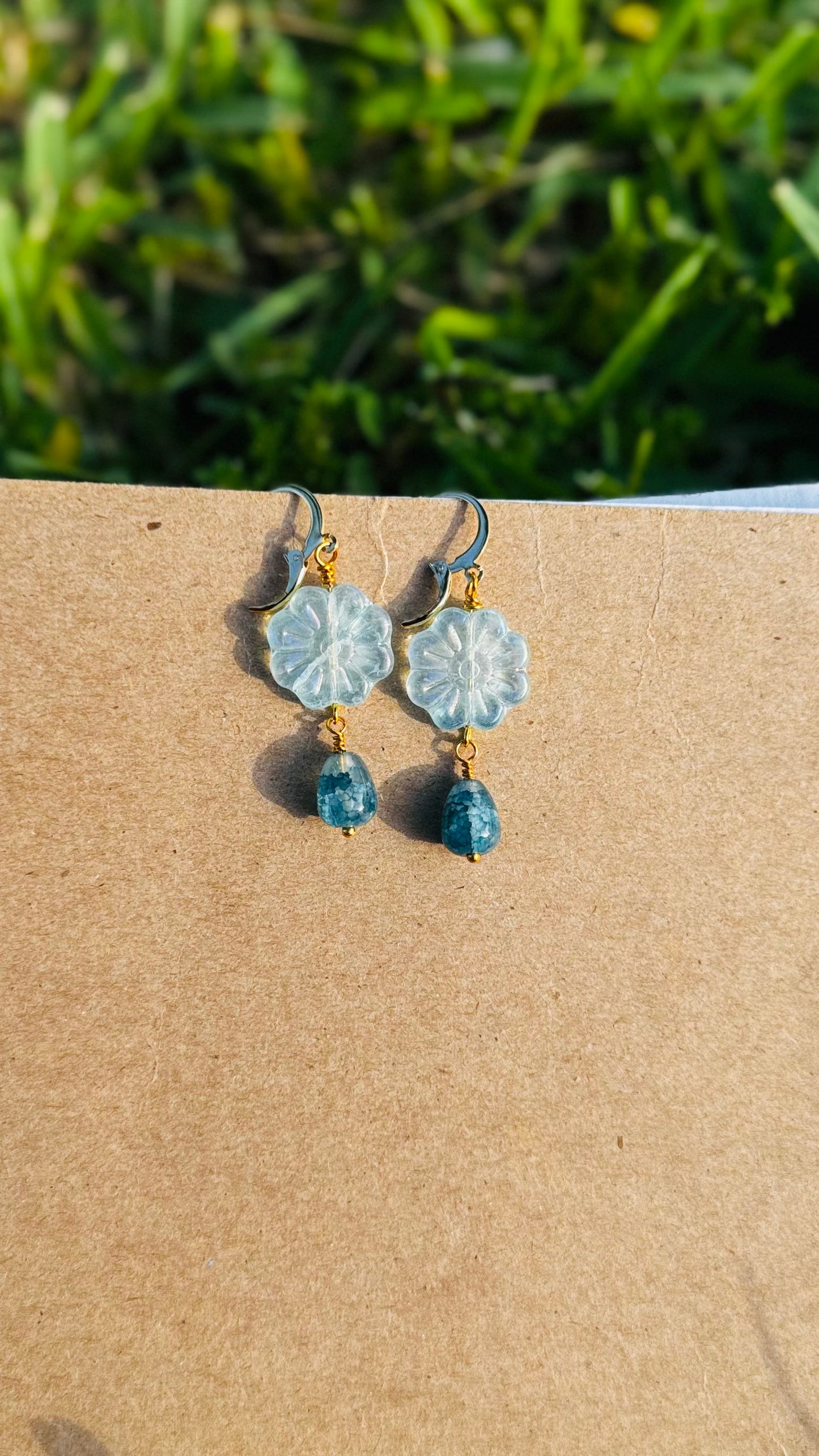 Daisy Blue Gold Drop Earrings