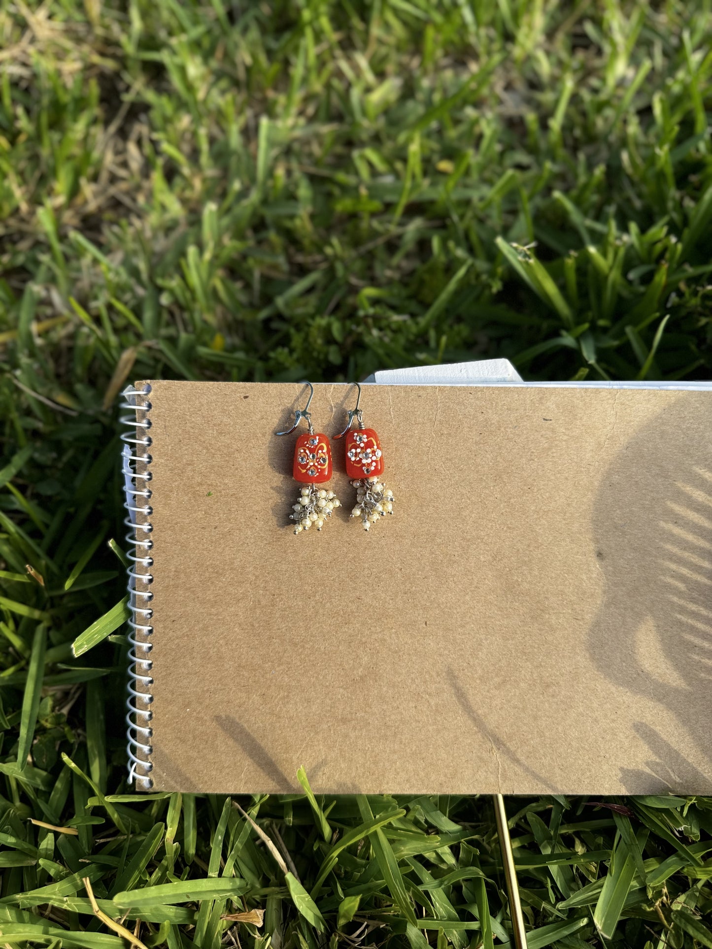 Coral Pearl Cluster Silver Earrings