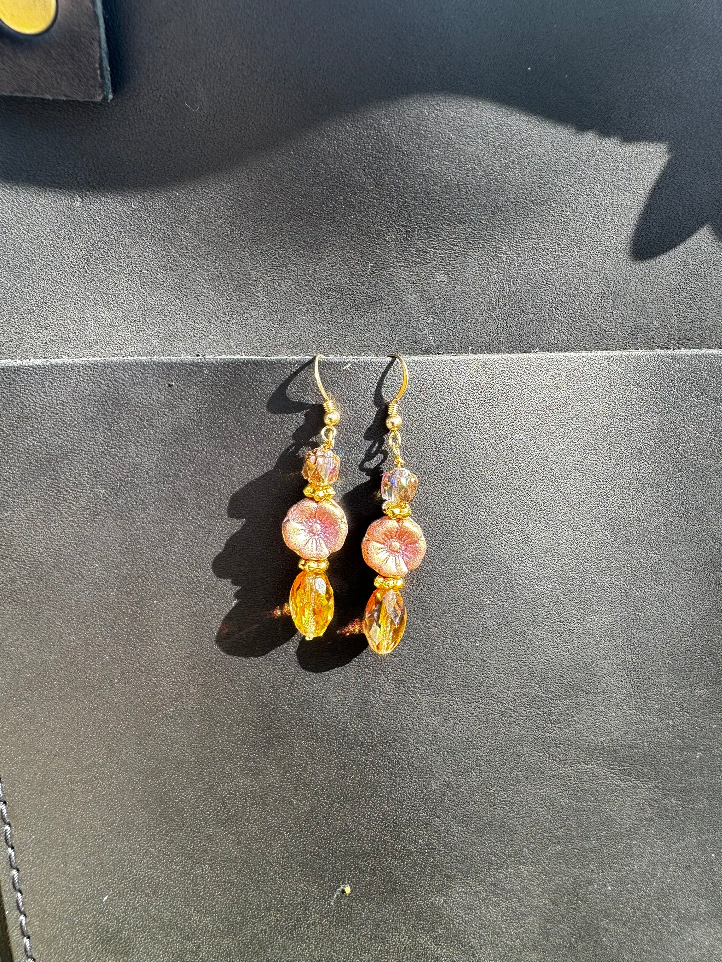 Pink Hibiscus Earrings - Gold Filled