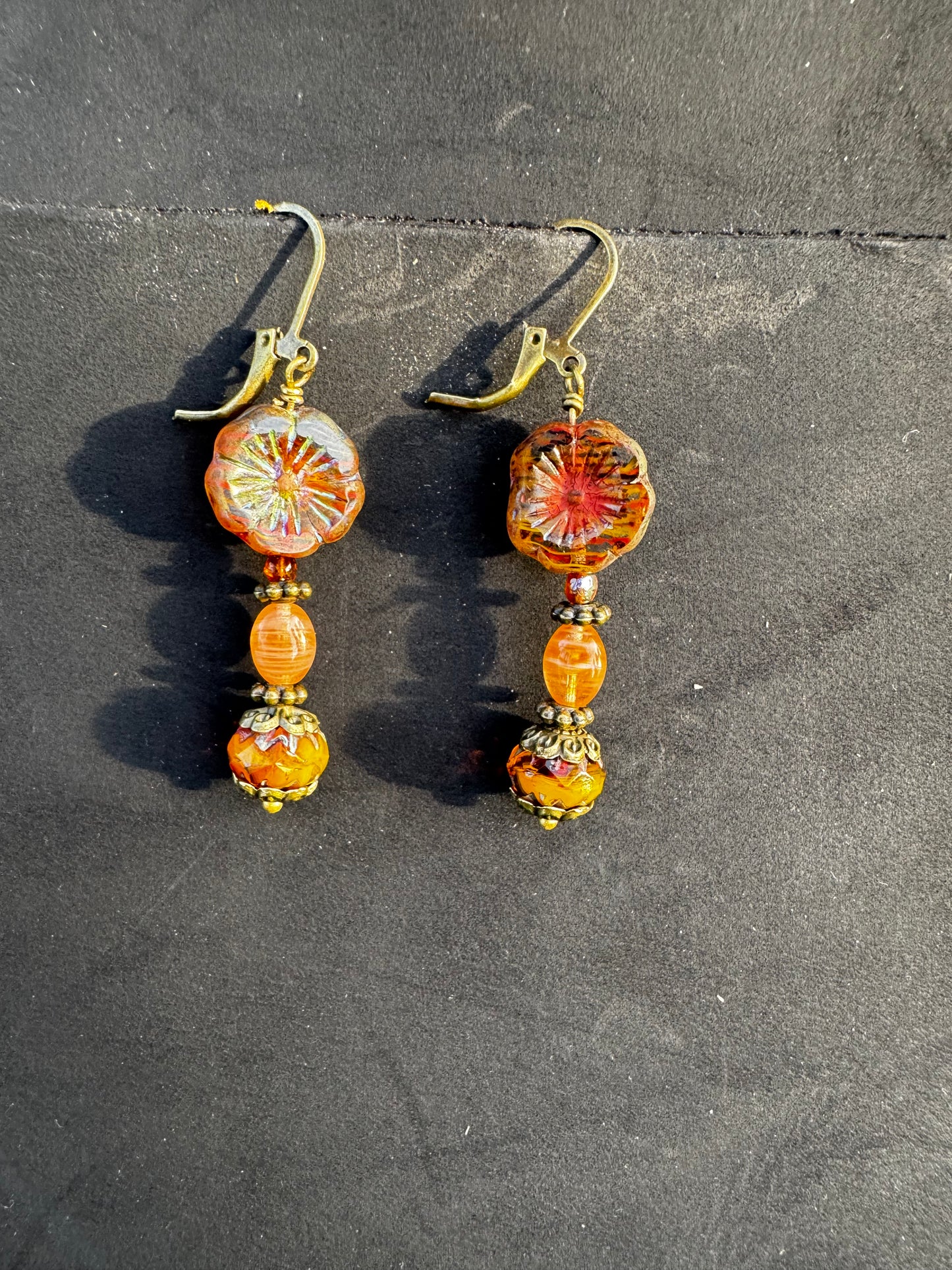 Mustard Hibiscus Drop Earrings