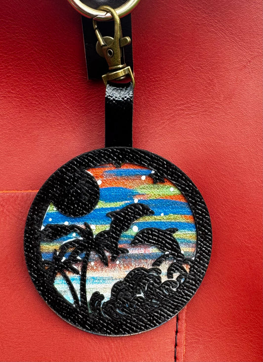 Handpainted Beach-Themed Leather Charm