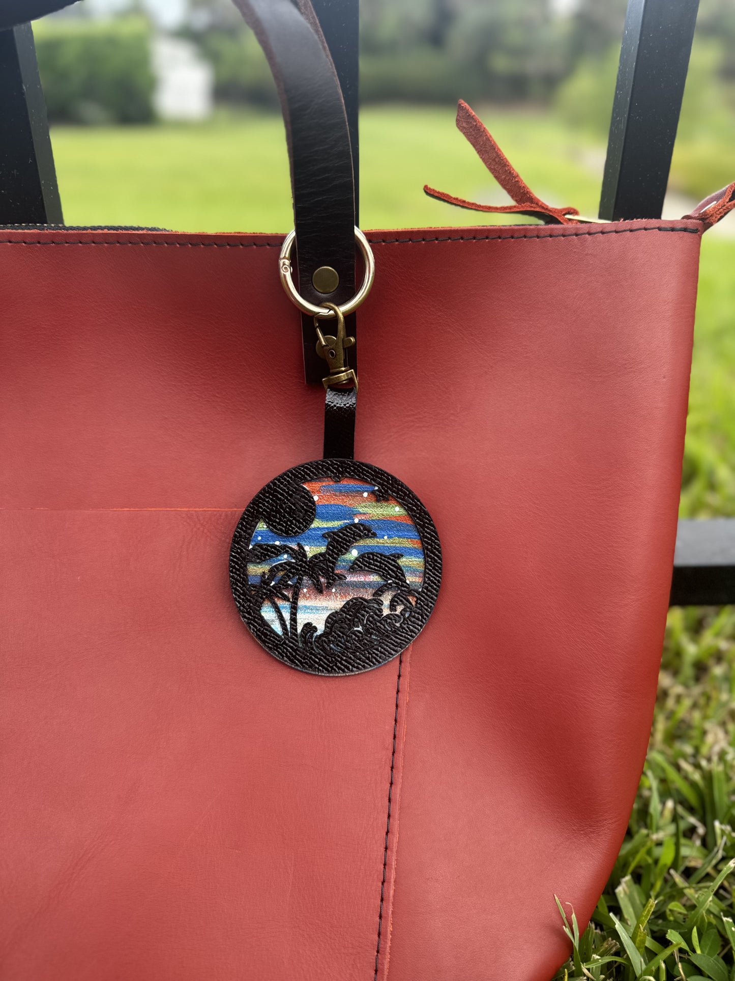 Handpainted Beach-Themed Leather Charm