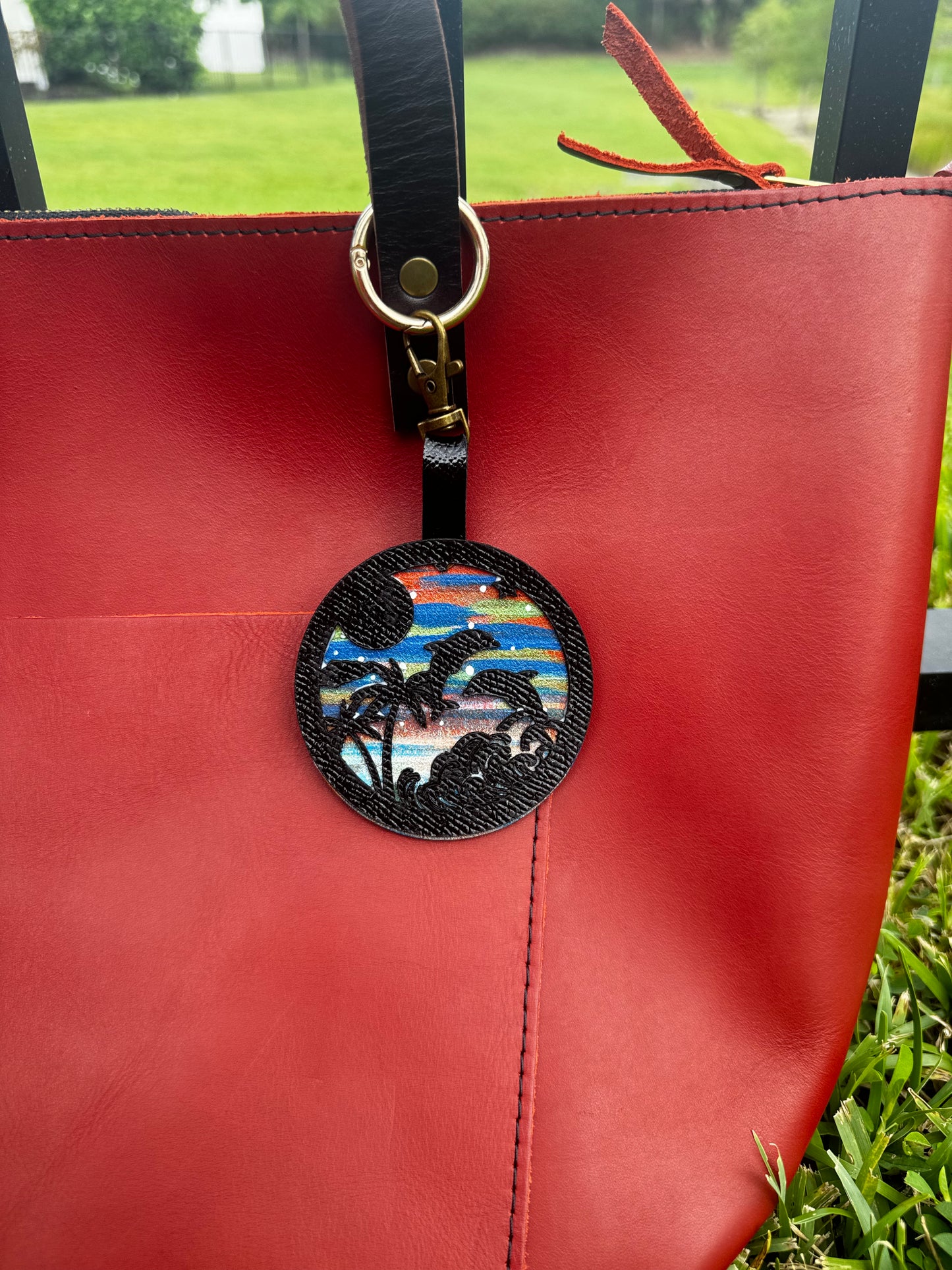 Handpainted Beach-Themed Leather Charm