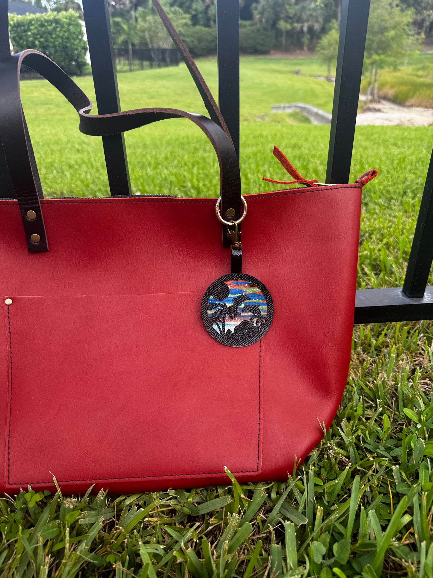 Handpainted Beach-Themed Leather Charm