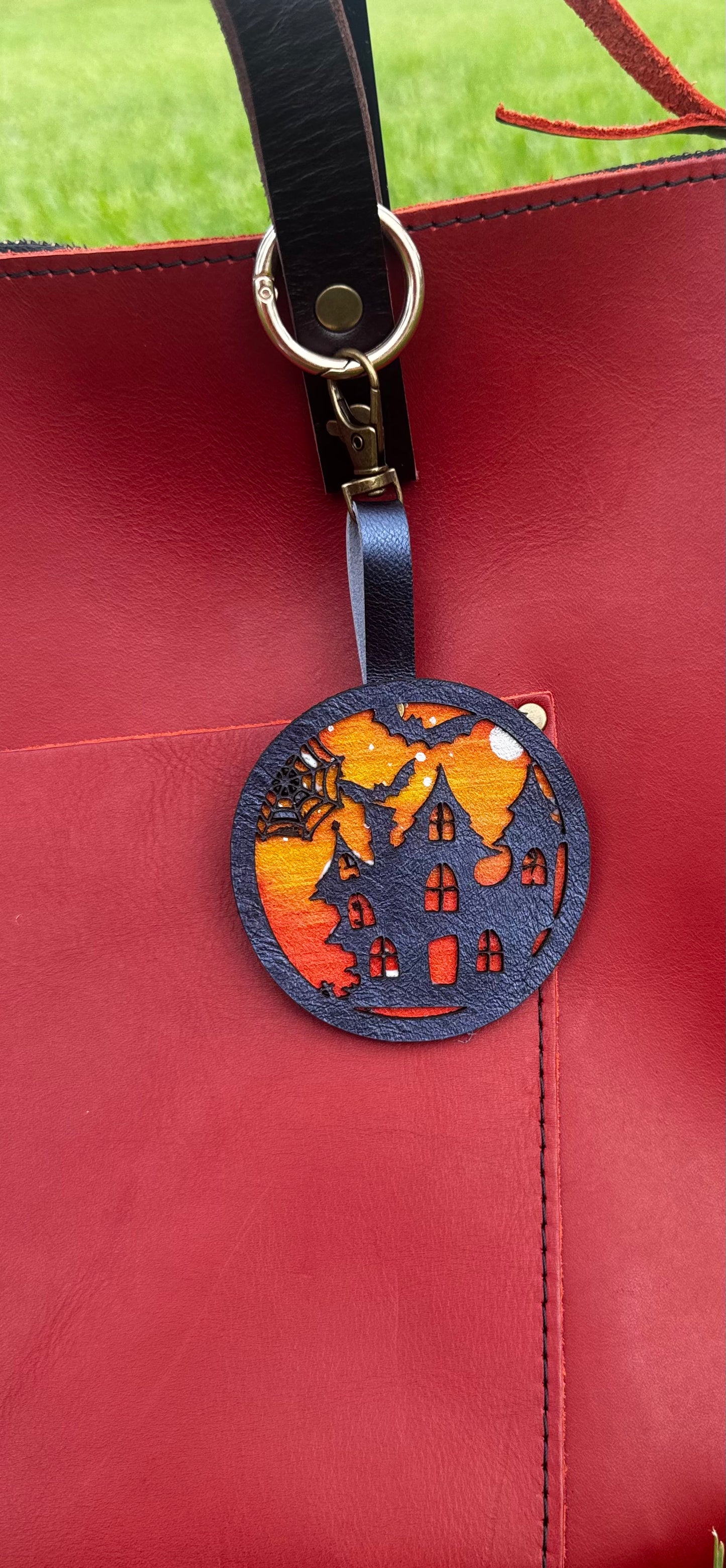 Handpainted Halloween Charm with Haunted House