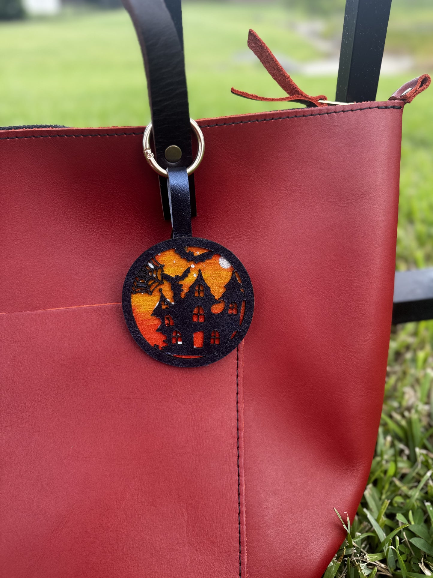 Handpainted Halloween Charm with Haunted House