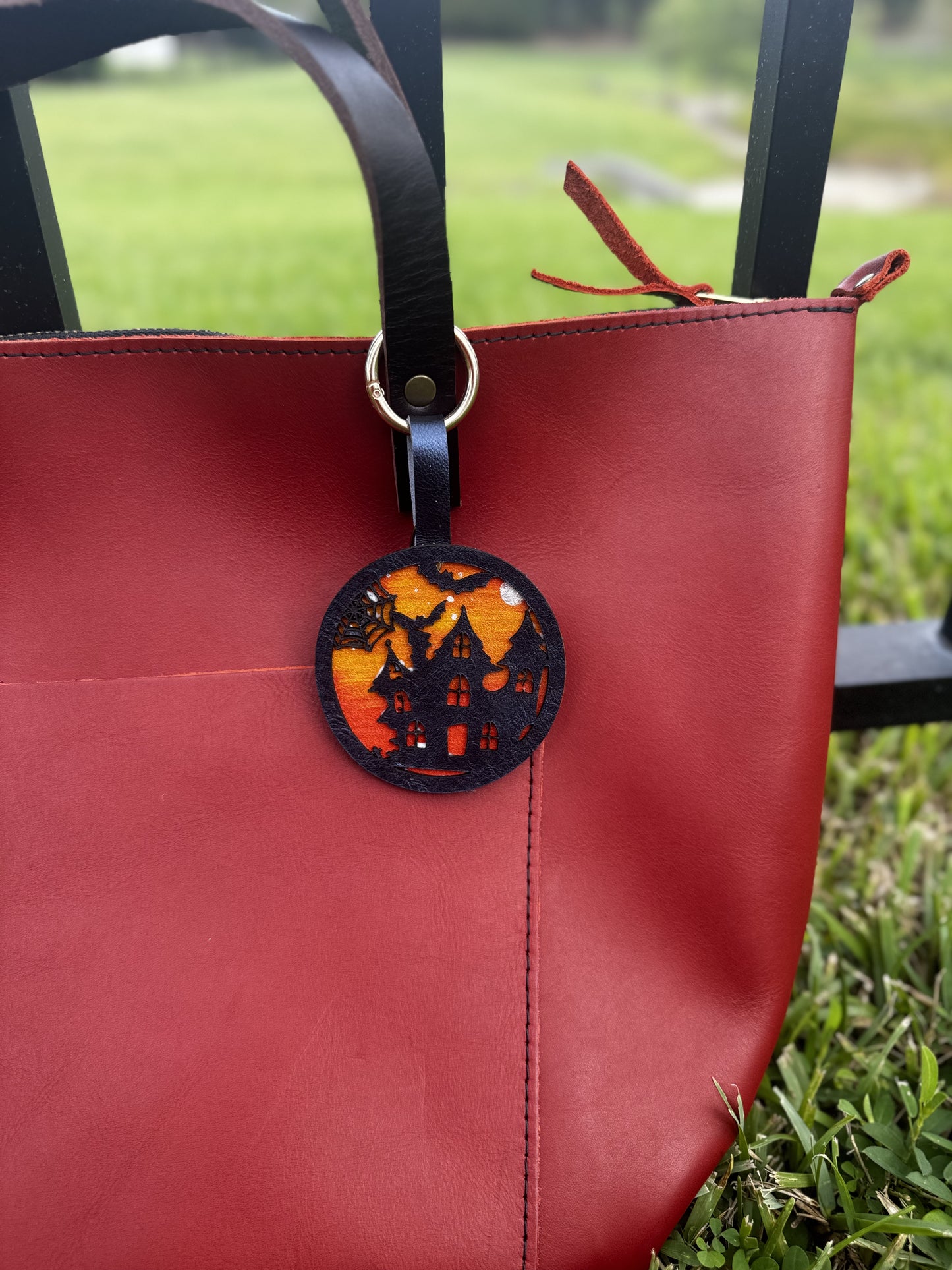 Handpainted Halloween Charm with Haunted House