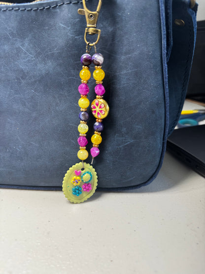 Gemstone Beaded Necklace | Bronze & Glass Daisy Pendant Jewelry