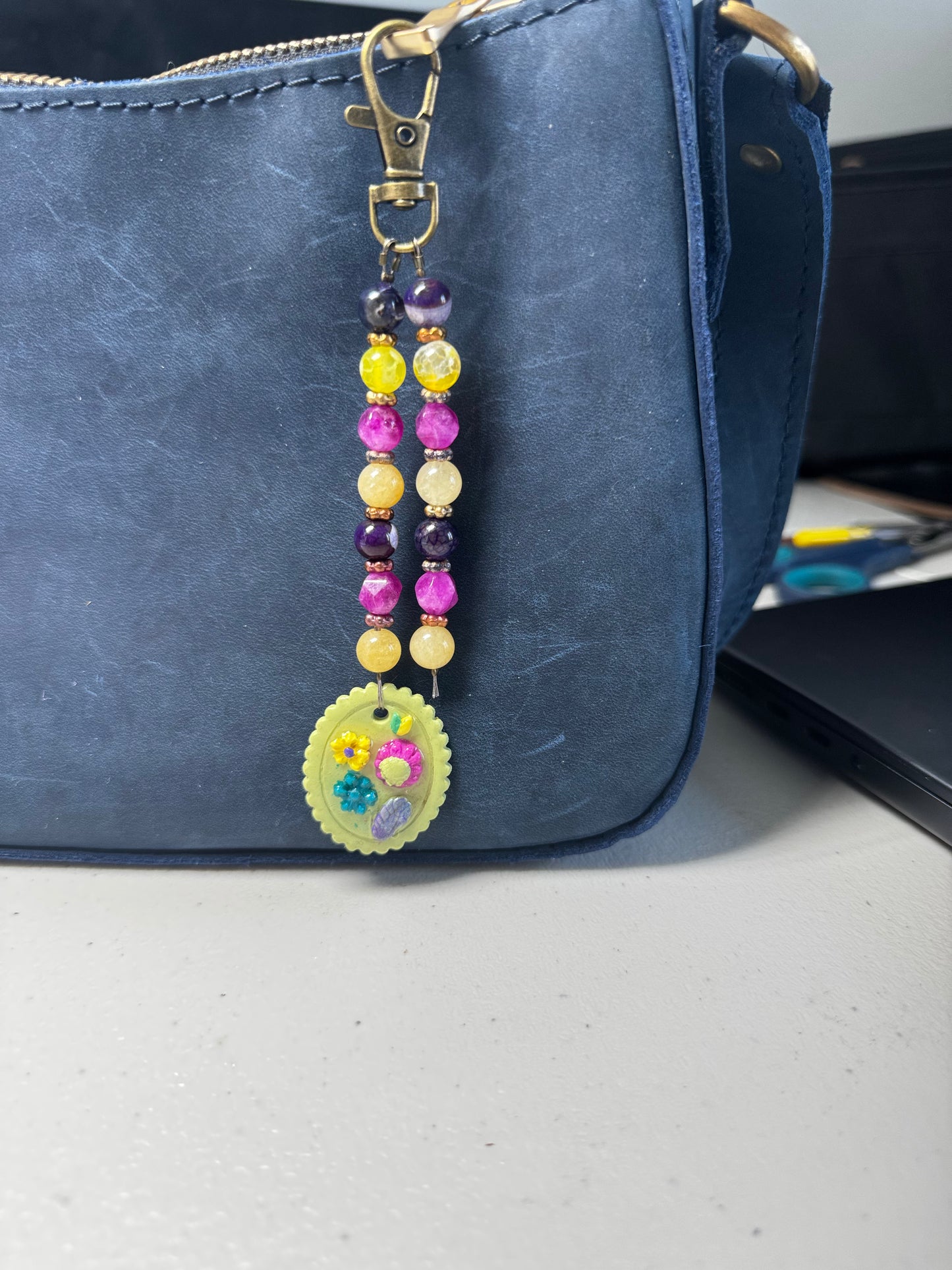Gemstone Beaded Necklace | Bronze & Glass Daisy Pendant Jewelry