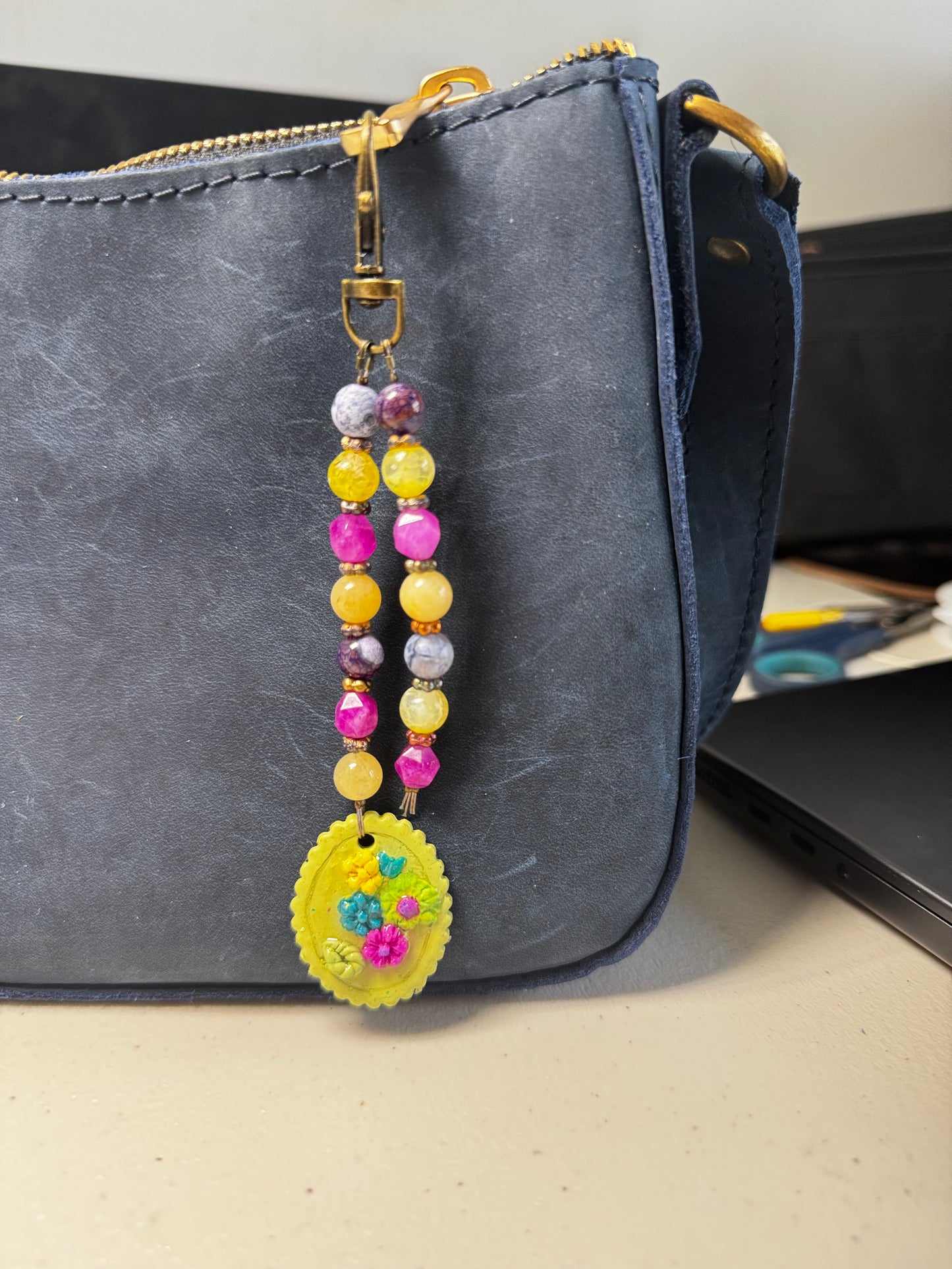 Gemstone Beaded Necklace | Bronze & Glass Daisy Pendant Jewelry