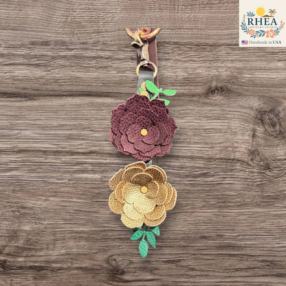 Handcrafted Full-Grain Leather Flower Keychain – 5” & 7” | Antique Brass Hardware