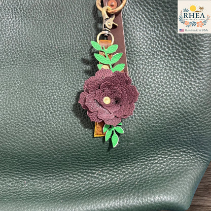 Handcrafted Full-Grain Leather Flower Keychain – 5” & 7” | Antique Brass Hardware