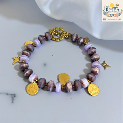 Handmade Czech Glass Celestial Bracelets with Brass Toggle Clasp