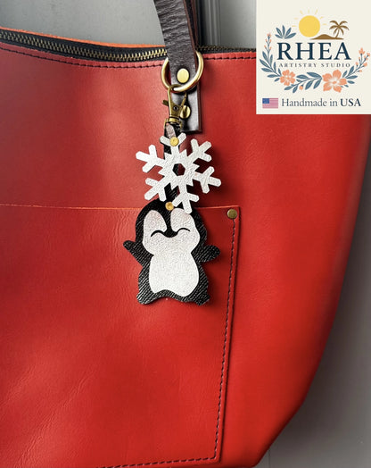Leather Penguin & Snowflake Charm