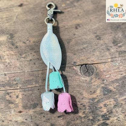 Handmade Leather Tulip Bag Charm | Rhea Artistry Studio