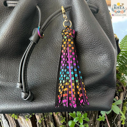Handmade Leather Tassel Bag Charms – Matte & Metallic Mix