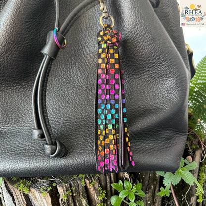 Handmade Leather Tassel Bag Charms – Matte & Metallic Mix
