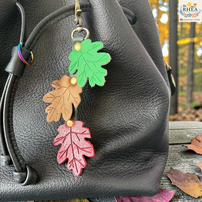 Maple Leaf Leather Bag Charm – Layered Fall Leaves with Vein Detail